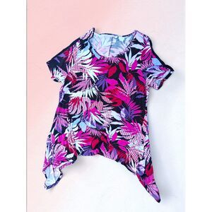Zim & Zoe Size 26 28 Tropical Floral Sharkbite Tunic Top
